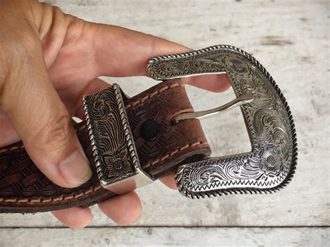 Vintage Silver Tone Western Belt Buckle for Men on Genuine Leather Belt ...