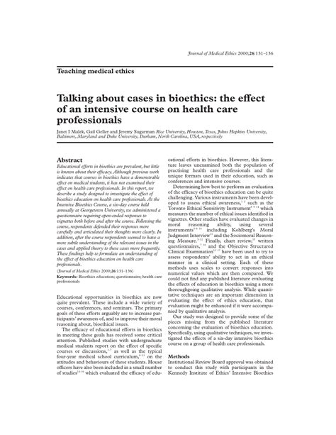 (PDF) Talking about cases in bioethics: the effect of an intensive ...