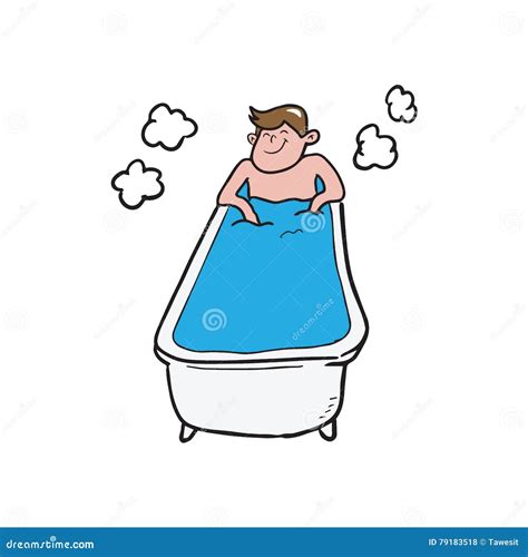 Bathing in Bath Tub Man Cartoon Drawing 1 Stock Vector - Illustration ...