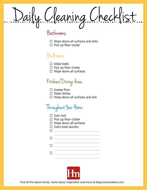 Paper & Party Supplies Paper Printable Cleaning Checklist Printable ...