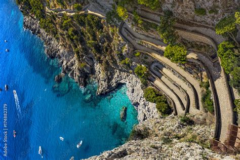 Italy. Capri Island. Via Krupp seen from Gardens of Augustus Stock ...