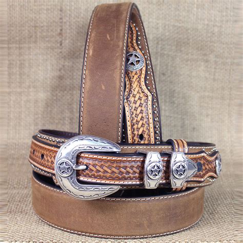 40 INCH WESTERN NOCONA LEATHER RANGER STAR CONCHO BROWN MENS BELT - Belts