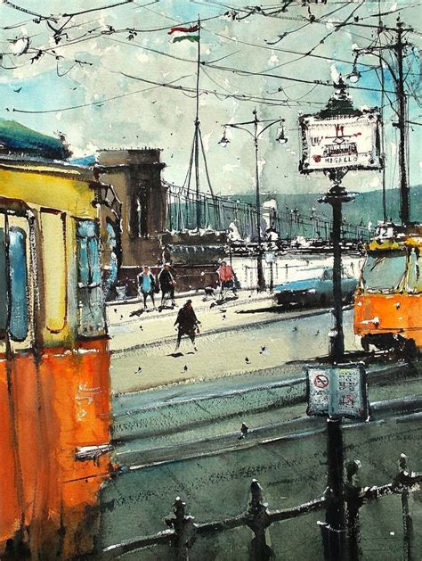 Tram Tram in Budapest Painting | Landscape art painting, Original ...