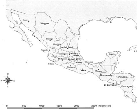 Map of Mexico and Central America, with states mentioned in the text ...