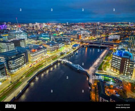 Glasgow city centre at night from the air hi-res stock photography and ...