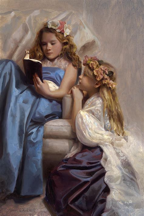 Victorian Era Portrait Of Two Girls Reading A Book Painting by Karen ...