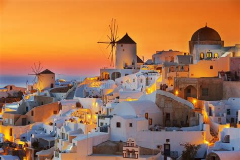 Oia at sunset stock photo. Image of beautiful, town, greek - 73121694