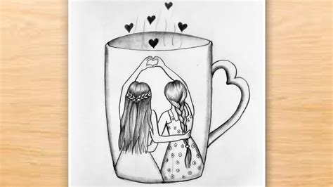 Best Friends Drawing in Love Cup / BFF Drawing/ Friendship Day Drawing ...