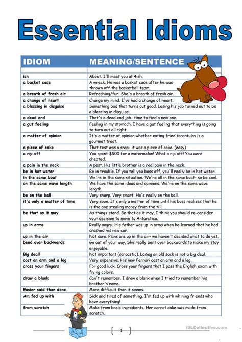 Essential Idioms worksheet - Free ESL printable worksheets made by ...