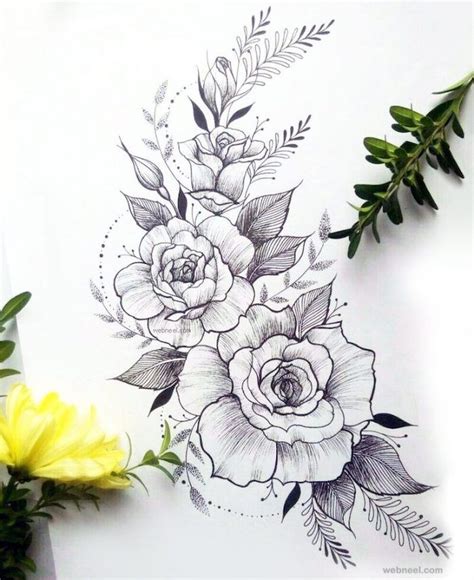 how-to-draw-a-flower-step-by-step-roses-black-and-white-pencil-sketch ...