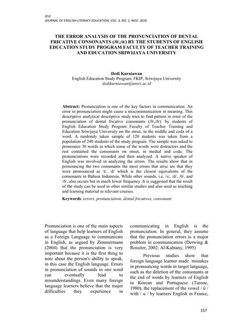 (PDF) THE ERROR ANALYSIS OF THE PRONUNCIATION OF DENTAL FRICATIVE ...