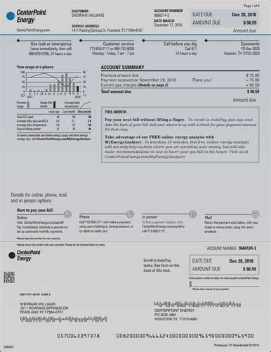 We make you a personalized utility statement from Centerpoint Energy or ...