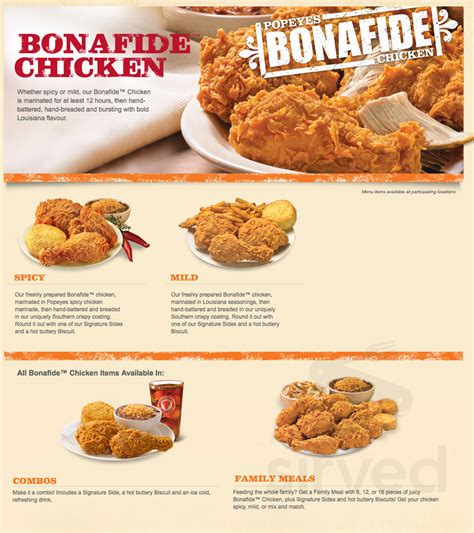 Popeyes Louisiana Kitchen menu in Mississauga, Ontario, Canada