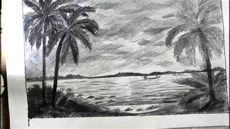 Sunset Pencil Easy Beach Drawing