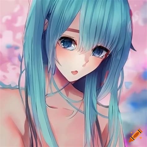 Cute kawai anime girl wallpaper with blue hair on Craiyon