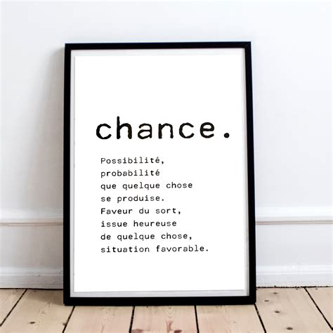 Affiche Chance Texte Phrase Typo Poster Définition Mots Lettres Machine ...