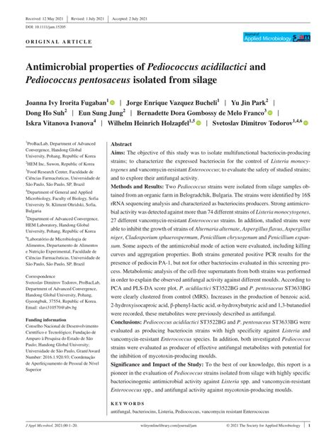 (PDF) Antimicrobial properties of Pediococcus acidilactici and ...