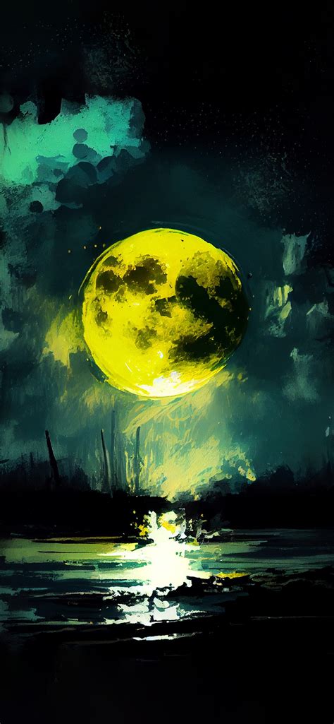 Yellow Moon & Sea Art Wallpapers - Moon Aesthetic Wallpapers 4k