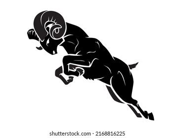 Leaping Black Ram Animal Silhouette Illustration Stock Vector (Royalty ...