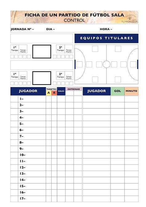 Entrenador de fútbol sala (Monitor): #98... 3 FICHAS DE CONTROL DE UN ...