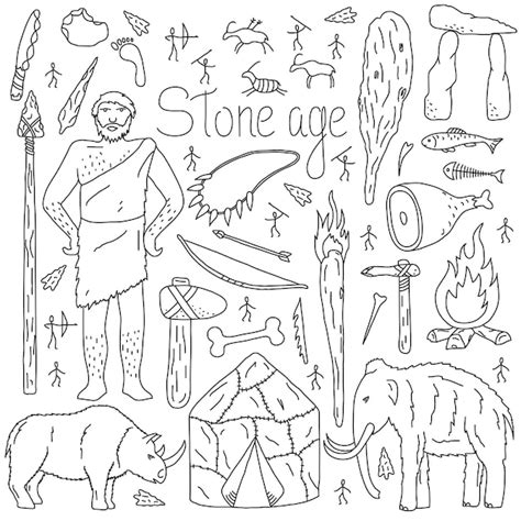 Premium Vector | Stone age items. Set of isolated objects on white ...