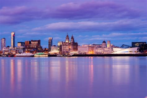 Uk Liverpool England Waterfront City Skyline At Dusk Stock Photo ...