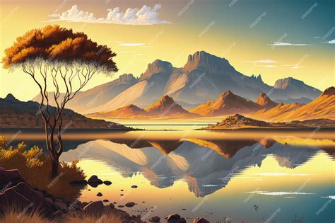 Premium AI Image | African landscape with lakes and mountains