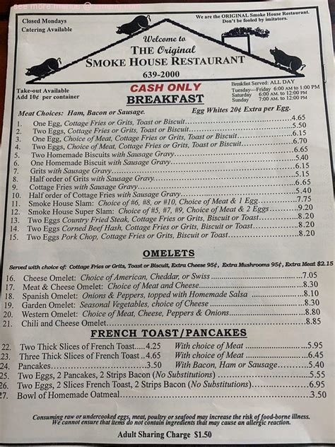 Menu at Smoke House Restaurant, Punta Gorda