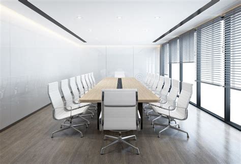 Minimal White Conference Room with White Chairs Stock Photo - Image of ...