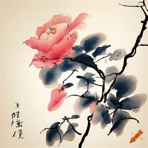 Chinese ink painting of flowers on Craiyon