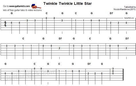 TWINKLE TWINKLE LITTLE STAR Easy Guitar Tab | Guitar tabs, Easy guitar ...