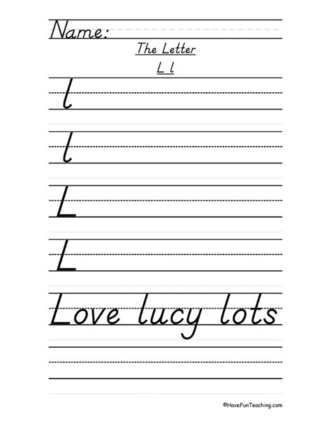 Letter L D'Nealian Style Handwriting Practice Worksheet - Have Fun Teaching