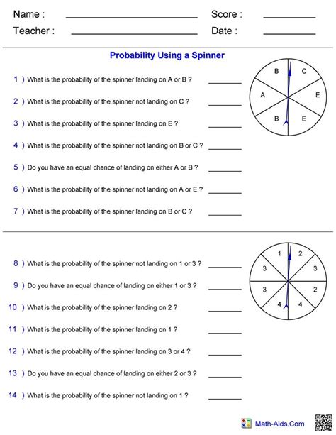 Probability using a spinner worksheet – Hoeden Homeschool Support