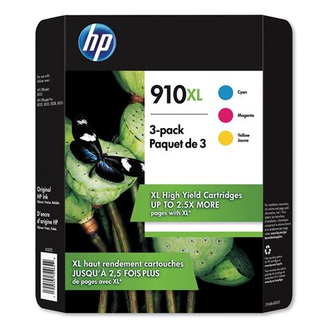 HP 910XL Ink Cartridges - Cyan, Magenta, Yellow, 3 Cartridges (3YM86BN ...