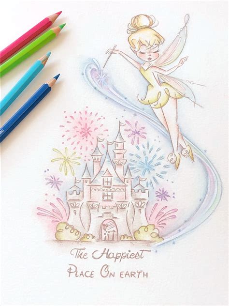 Disney Castle, Tinkerbell Art Print, Home Decor, Print, Happiest Place ...