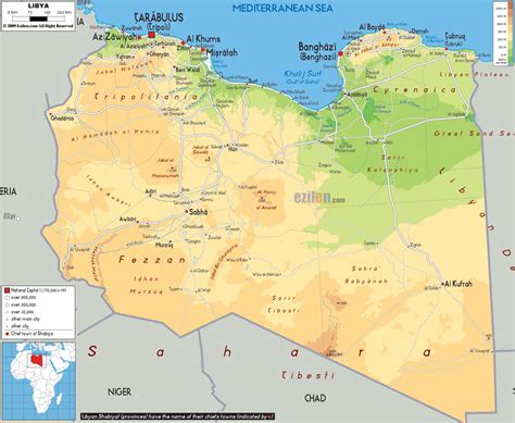 Large physical map of Libya with roads, cities and airports | Libya ...