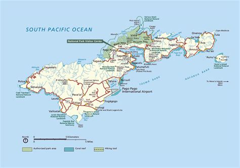 Large map of Tutuila Island, American Samoa with parks, reefs, roads ...