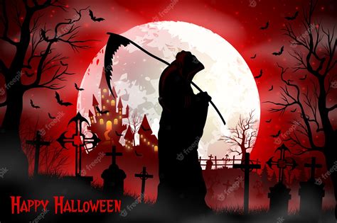 Premium Vector | Halloween grim reaper holding scythe