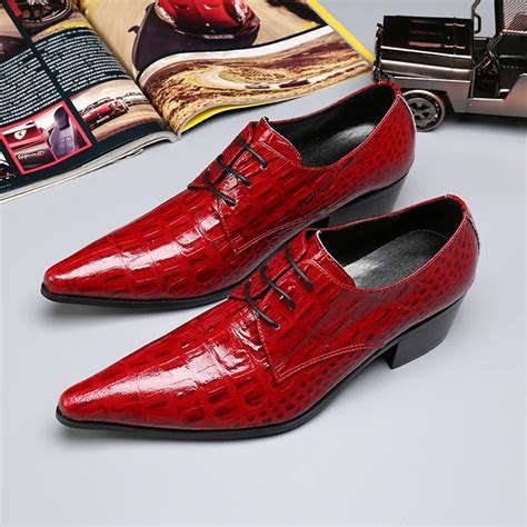 Genuine Leather Men Dress Shoes 2018 Red Crocodile Print Lace Up ...