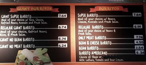 Menu at Super Taqueria restaurant, Watsonville