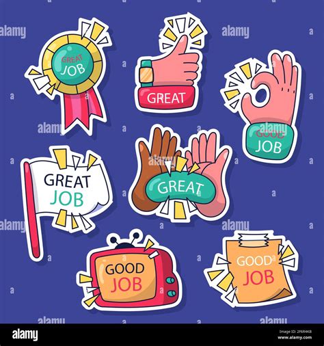 Set of good job and great job stickers Vector illustration Stock Vector ...