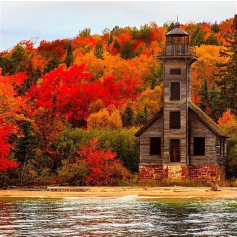 Abandoned lighthouse in the upper peninsula of Michigan during fall ...