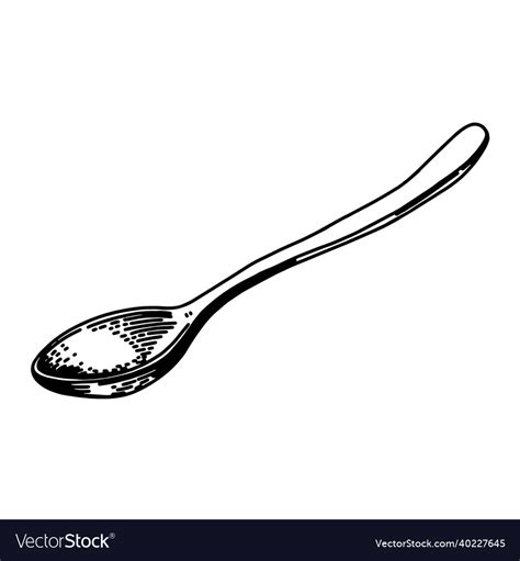 Kitchen metal spoon or tablespoon sketch drawing Vector Image