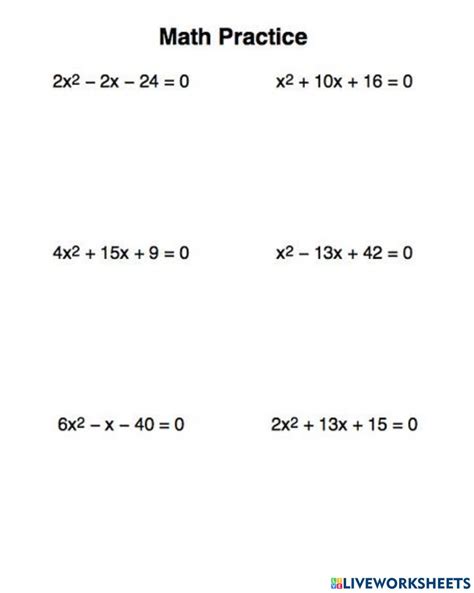 Factoring Quadratic Equations Worksheet Form G - FactorWorksheets.com