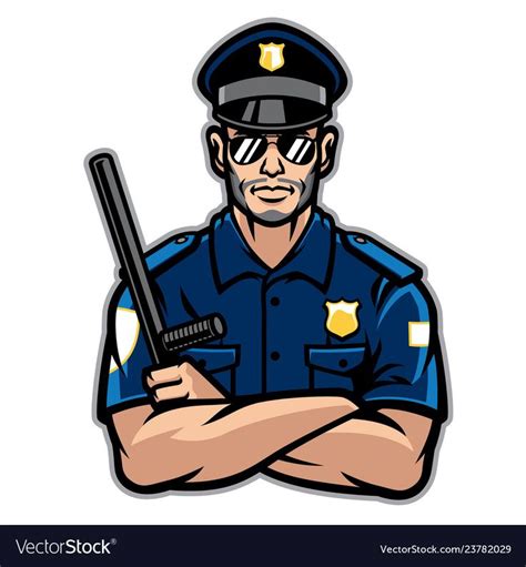 Police officer posing in crossing arms Royalty Free Vector | Police ...