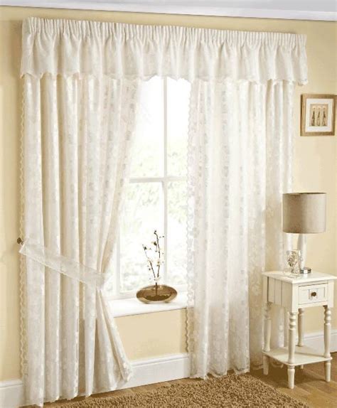 FELICITY LACE NATURAL LINED CURTAINS WITH TIE BACKS VALANCE SOLD ...