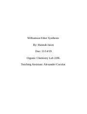 Williamson Ether Synthesis Lab Report.docx - Williamson Ether Synthesis ...