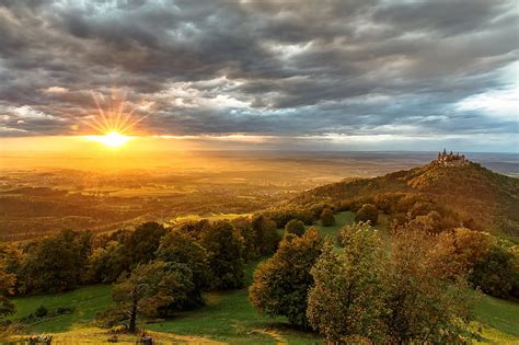 HD wallpaper: autumn, forest, the sky, the sun, clouds, rays, light ...