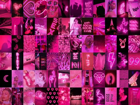 100 Neon Pink Wall Collage Kit, Pink Aesthetic Photo Prints, Neon Pink ...