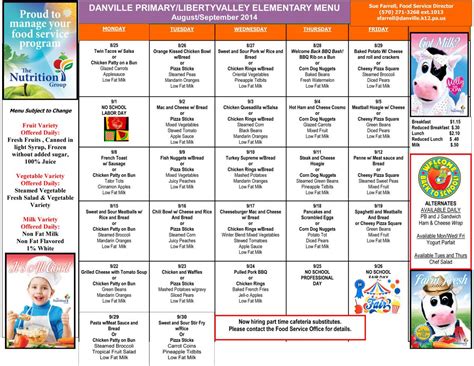 Danville Primary School & Liberty Valley Elementary School Lunch Menu ...